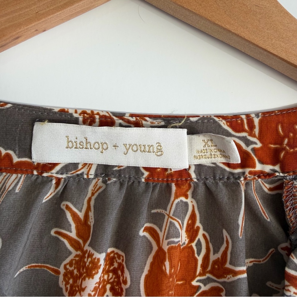 Bishop + Young Floral V-Neck Blouse Rust Gray Orange XL Long Sleeve Top - Picture 2 of 9